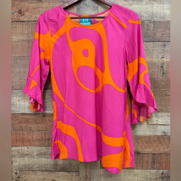 Escapada Susan 3/4 Sleeve Nantucket Pink Orange Rayon Top Size Medium - Picture 3 of 9